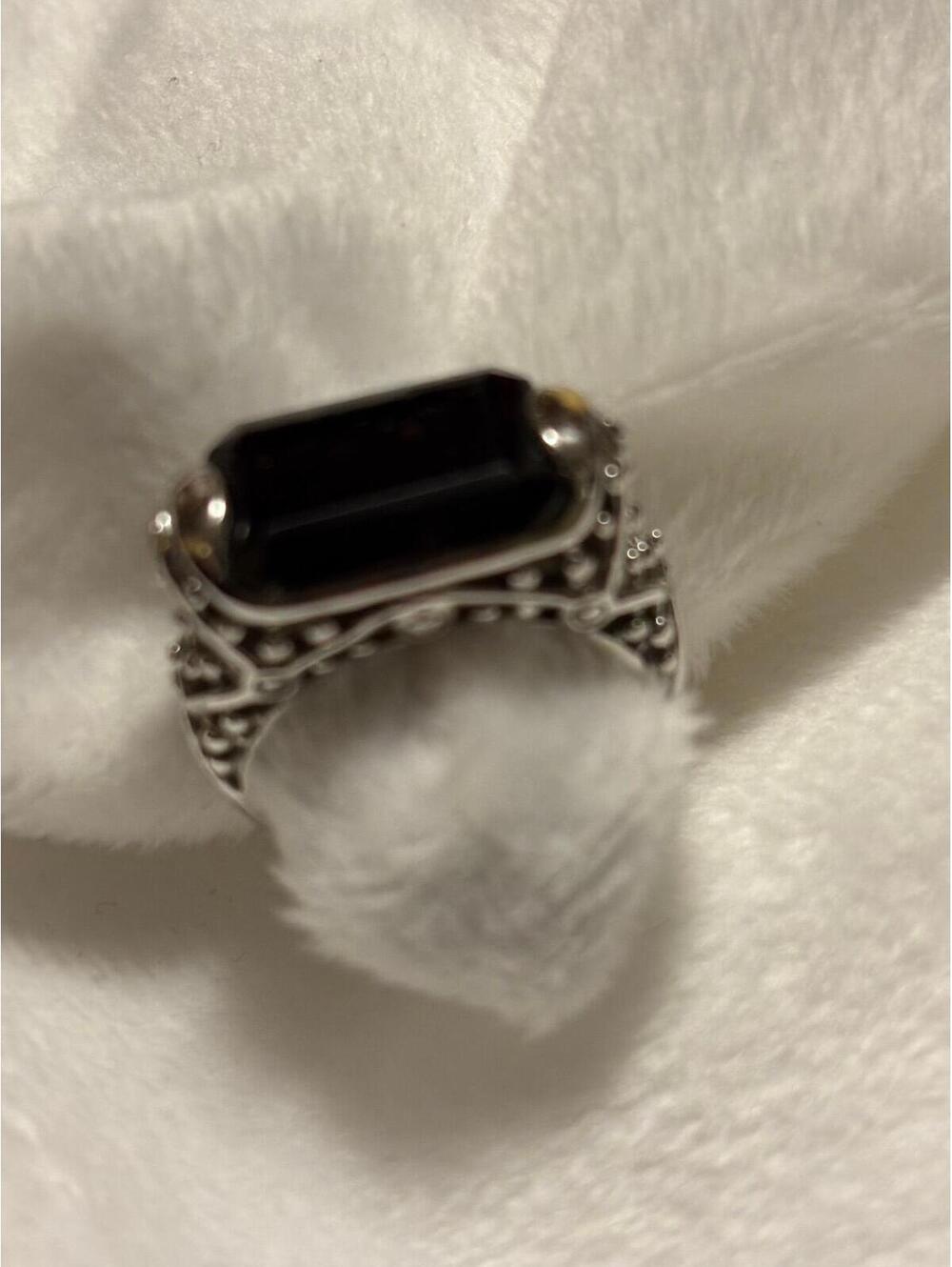 Lia Sophia Silvertone Obsidian Cocktail Ring